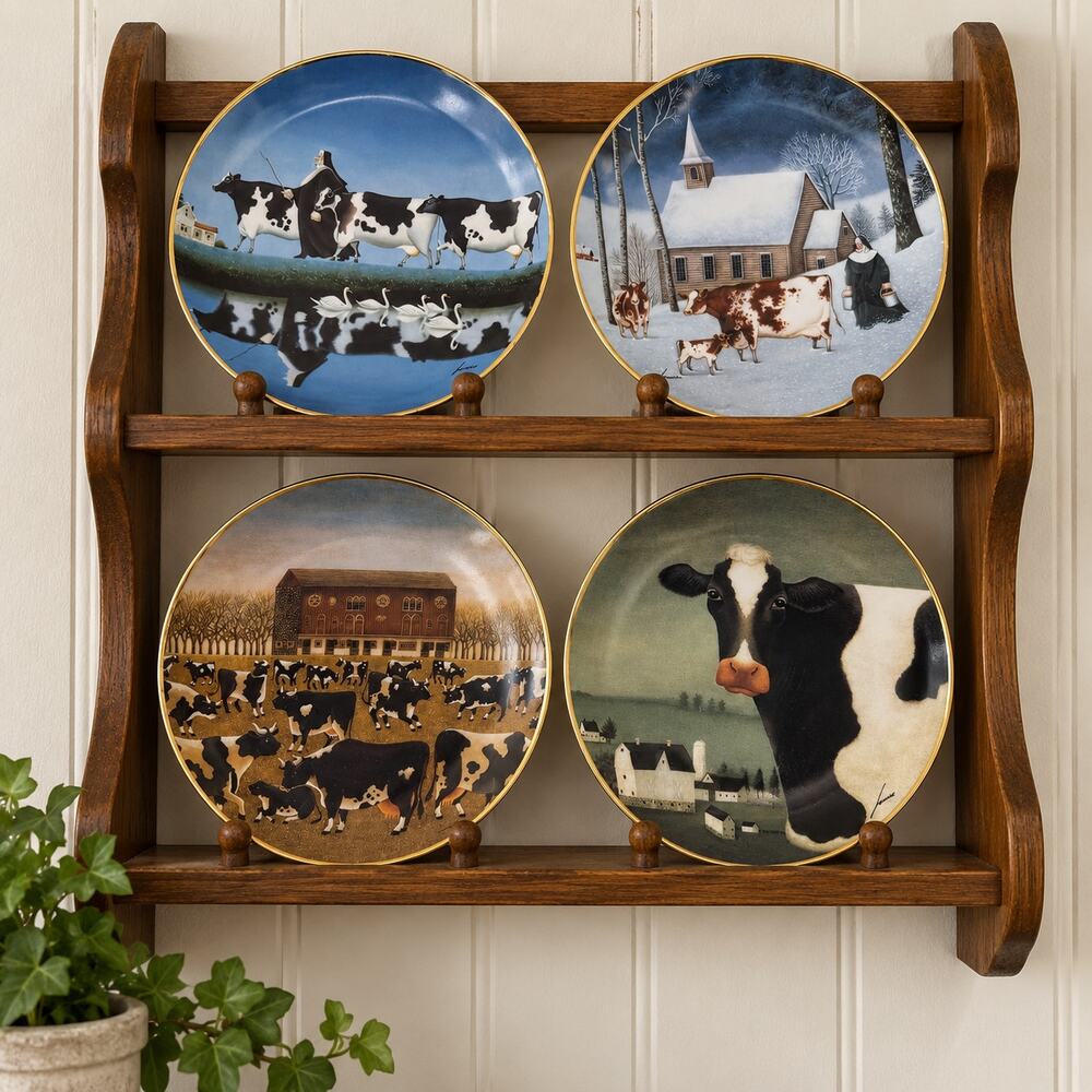 Folk Art Cow Franklin Mint American Limited Edition Porcelain Plates Set 4 8"